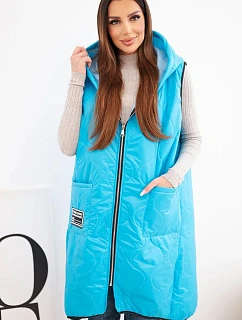 Dámske Plus veľkosť prešívaná vesta s kapucňou so zipsom tyrkysová