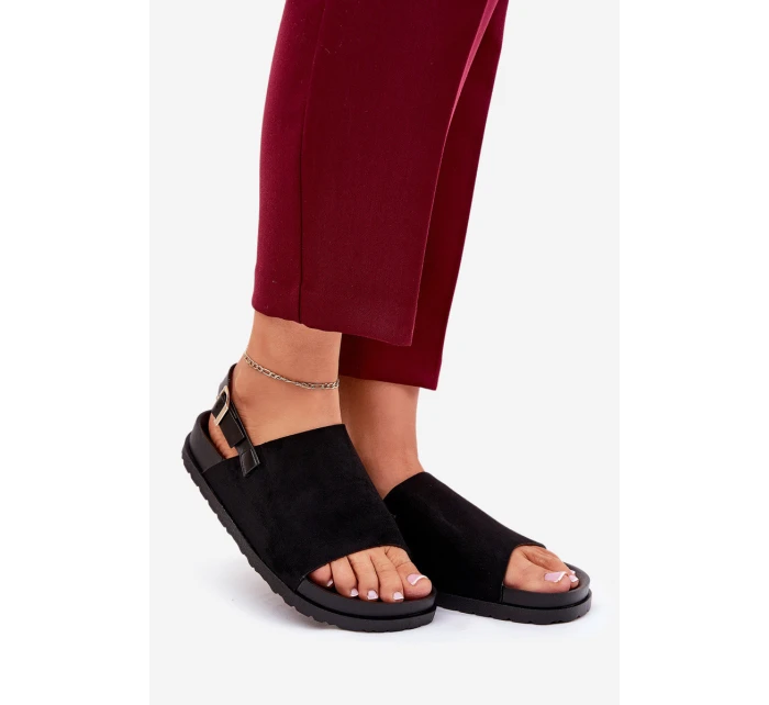 Sandały Damskie Z Eko Zamszu Na Platformie Czarne Migola
