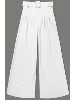 Elegantné biele dámske nohavice s opaskom (18727)