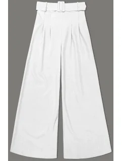 Elegantné biele dámske nohavice s opaskom (18727)