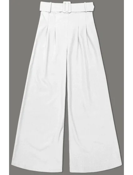 Elegantné biele dámske nohavice s opaskom (18727)