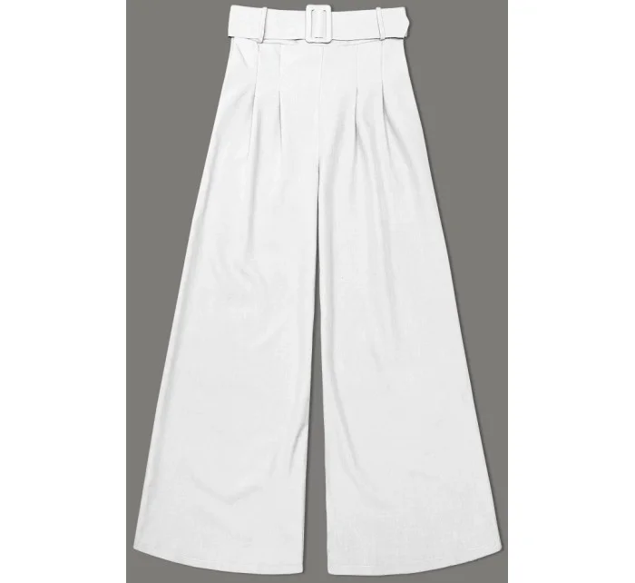 Elegantné biele dámske nohavice s opaskom (18727)