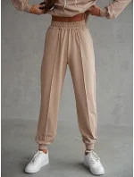 Béžová dámska tepláková súprava - mikina so stojačikom a nohavice (82162)