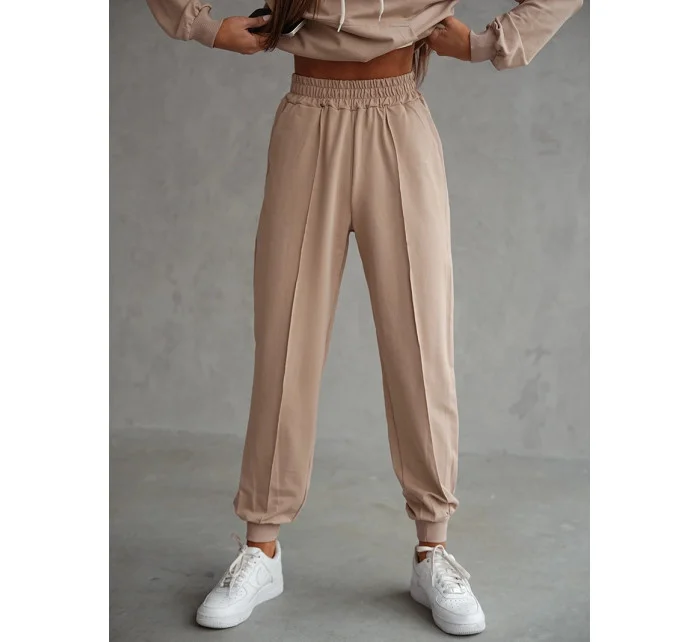 Béžová dámska tepláková súprava - mikina so stojačikom a nohavice (82162)