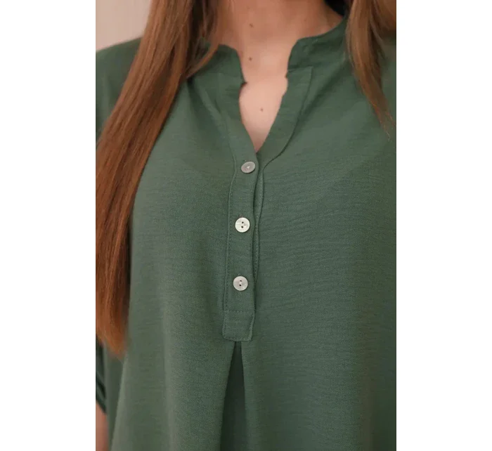 Blúzka s predĺženým chrbtom khaki