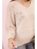 Dámsky mohérový sveter voľného strihu s výstrihom do V, béžový