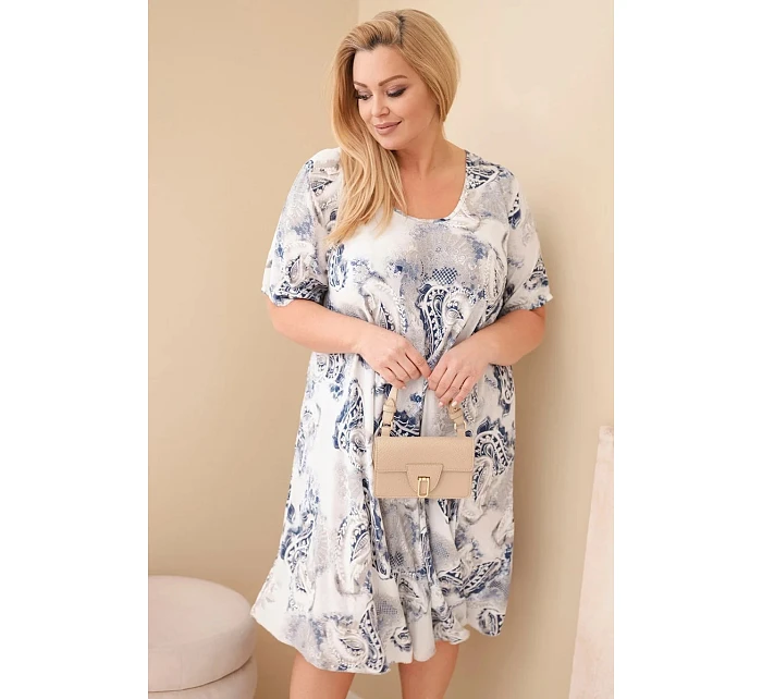 Dámske šaty z viskózy v nadmernej veľkosti s krátkymi rukávmi a béžovým strihom