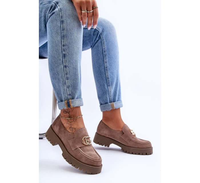 Damskie Półbuty Zamszowe Z Ozdobą Ciemnobeżowe Rosefalls