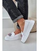 Skórzane Mokasyny Damskie Z Frędzlami Na Platformie I Koturnie Białe Eleazetta Skórzane Mokasyny Damskie Z Frędzlami Na Platformie I Koturnie Białe Eleazetta
