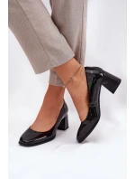 Skórzane Lakierowane Czółenka Na Słupku Vinceza 91130 Czarne