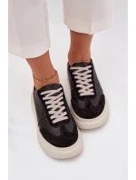 Skórzane Sneakersy Damskie Na Platformie Panterka Zazoo N1263 Czarne