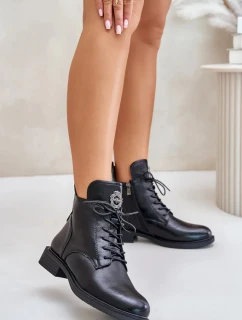 Zateplené členkové topánky s plochým podpätkom a čiernou ozdobou Leonise