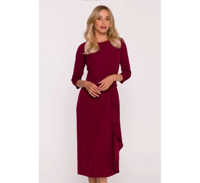 Šaty s volánkem model 21787046 bordó - STYLOVE