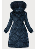 Tmavo modrá lesklá prešívaná dámska zimná bunda (977)