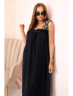 Dámské šaty s ramínky s leopardím potiskem námořnická modř