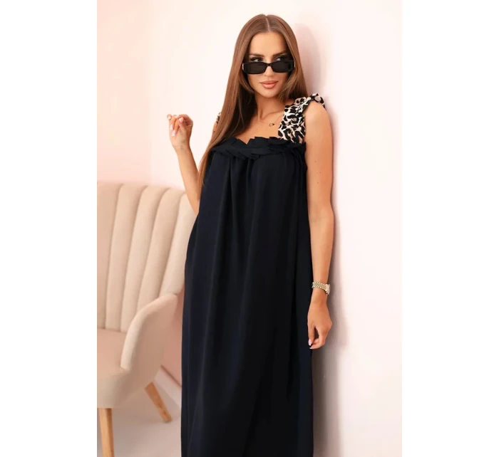 Dámské šaty s ramínky s leopardím potiskem námořnická modř