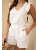 Dámsky mušelínový overal s volánikmi ecru