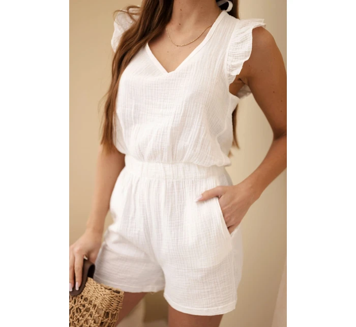 Dámsky mušelínový overal s volánikmi ecru