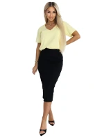 667-1 Priliehavá midi sukňa s vysokým pásom - čierna