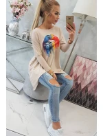 Oversize blúzka s potlačou dúhových pier béžová Oversize blúzka s potlačou dúhových pier béžová