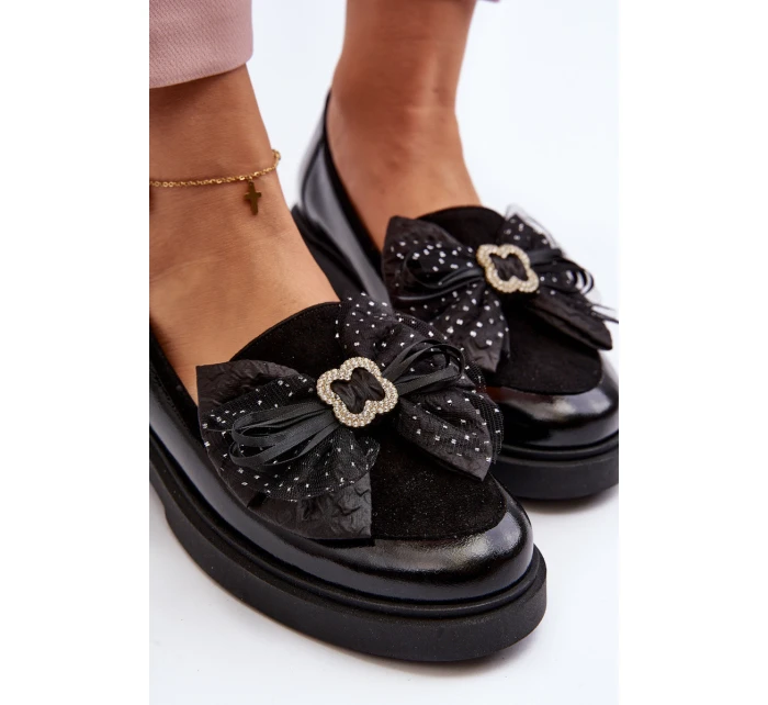 Dámské lakované mokasíny s mašlí model 21648033 černé - Laura Messi