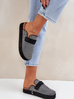 Dámské pantofle zdobené zirkony na platformě černé model 21683239 - Boto