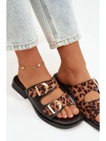 Dámské pantofle se zlatými sponami Leoparda Černo-hnědé Danelle