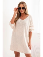 Dámske Plus veľkosť vlny V-neck sukne svetlo béžová