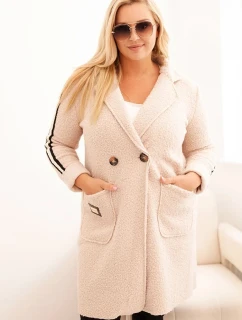 Dámský kabát Plus Size z  s kapsami béžový model 21297082 - K-Fashion
