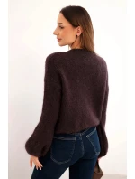 Dámský svetr s mohérem na knoflíky s model 21803185 rukávem hnědý - K-Fashion Dámský svetr s mohérem na knoflíky s model 21803185 rukávem hnědý - K-Fashion