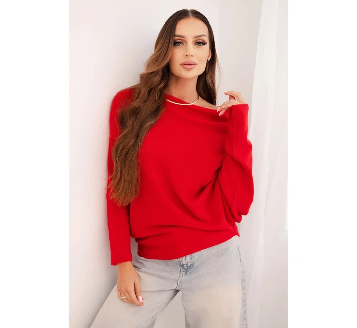 Dámsky asymetrický netopierí sveter viskóza červená