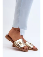 model 21659224 Elegantní Dámské Kožené Žabky Zlaté - Zazoo