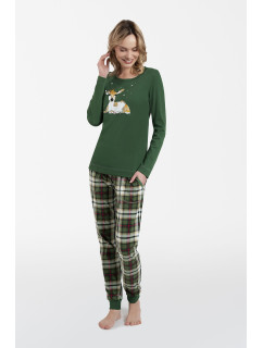 Dámske pyžamo Zonda s dlhými rukávmi a dlhými nohavicami - zelené/potlač