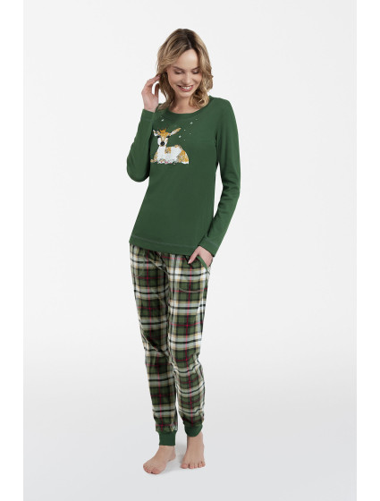 Dámske pyžamo Zonda s dlhými rukávmi a dlhými nohavicami - zelené/potlač
