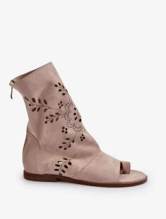 Zazoo dámske semišové sandále so zipsovým zvrškom, béžová