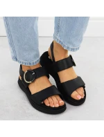 Dámske kožené sandále na platforme čierne Remonte D2K50-00