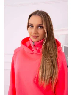 Zateplený rolák a mikina s kapucňou ružová neónová