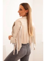 Dámská bunda z eko kůže s třásněmi v boho stylu béžová