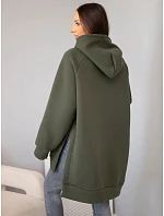 Mikina dámská oversize z bavlny s kapucí a kapsou khaki Mikina dámská oversize z bavlny s kapucí a kapsou khaki