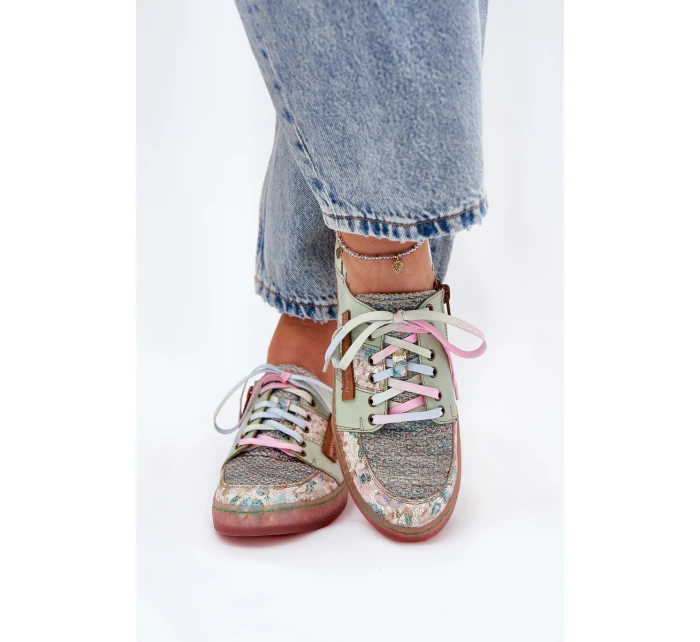 Skórzane Półbuty Damskie Maciejka 06791-09 Jasnozielone