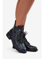 Lakierowane Botki Damskie Z Naturalnej Skóry D&A LZ52-962 Granatowe