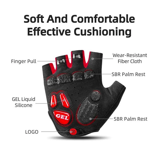 Cyklistické rukavice Rockbros S169BR S s gélovými vankúšikmi - čierne/červené