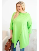 Plus veľkosť dámske bavlnené blúzka asymetrické s valcované rukávy svetlo zelená
