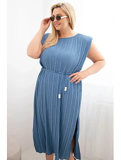 Dámské šaty Plus Size z viskózy, model 22141166 s vázáním džínové - K-Fashion
