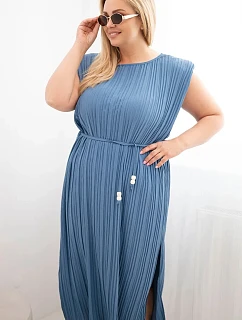 Dámské šaty Plus Size z viskózy, model 22141166 s vázáním džínové - K-Fashion