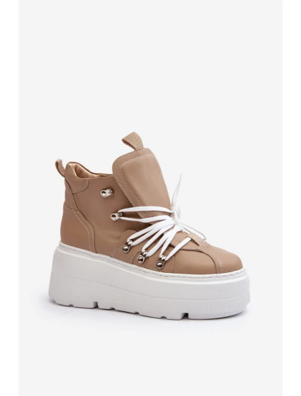 model 21647314 Kožené Dámské Sportovní Boty Beige - Zazoo model 21647314 Kožené Dámské Sportovní Boty Beige - Zazoo