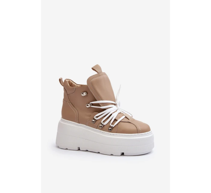model 21647314 Kožené Dámské Sportovní Boty Beige - Zazoo