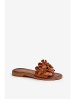 Zazoo 40381 Damskie Skórzane Klapki Na Płaskim Obcasie Brązowe