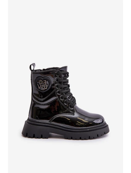 Lakované boty dívčí zateplené kožešinou na zip černé model 21672490 - Boto Lakované boty dívčí zateplené kožešinou na zip černé model 21672490 - Boto