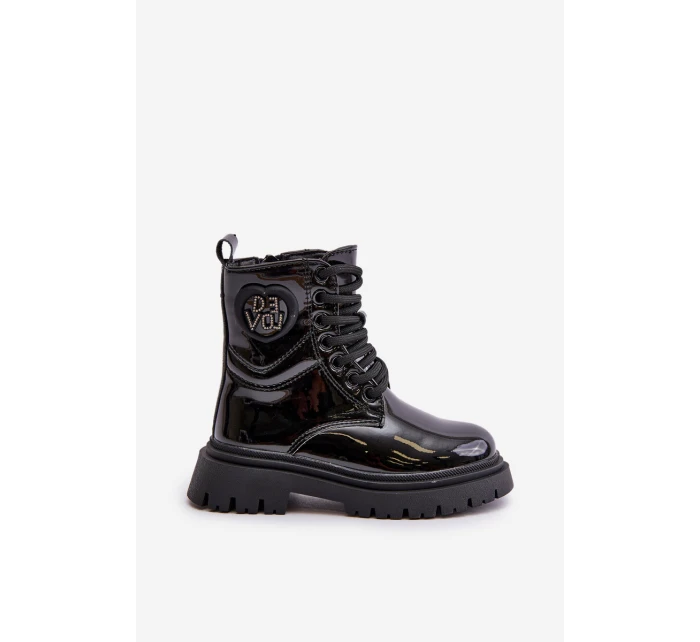 Lakované boty dívčí zateplené kožešinou na zip černé model 21672490 - Boto Lakované boty dívčí zateplené kožešinou na zip černé model 21672490 - Boto